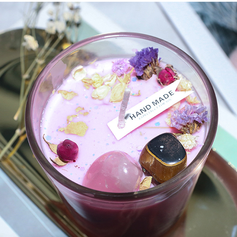 100g Domus Decor Handmade SOY Cera Aromatherapy Eco-friendly High Crystal Stone arida Flower odorated Candle for Partes Birthdays Gift